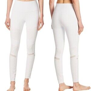 Alo Moto Leggings White Athletic Yoga Pants Stretch Mesh Panels Women’s Size XS
